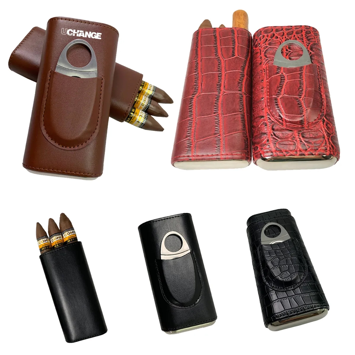 Travel Leather Cigar Case With Cutter Gift Set 7