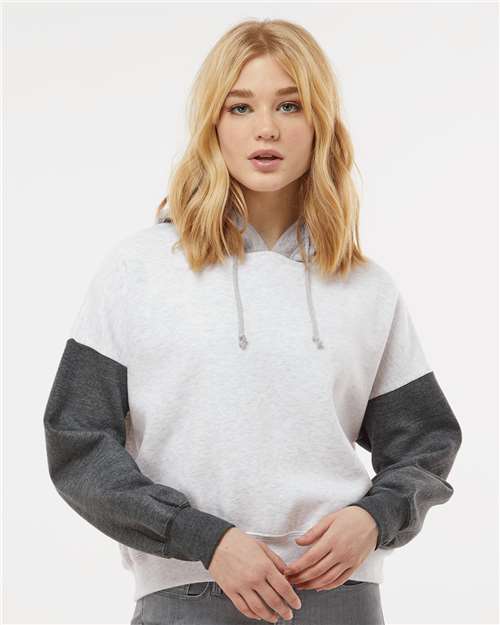Women's Sueded Fleece Colorblocked Crop Hooded Sweatshirt - W23716 12