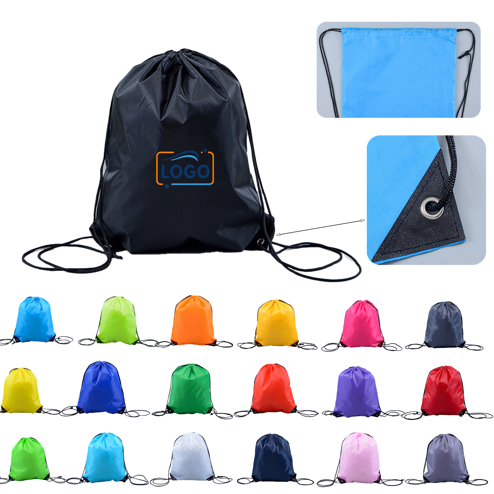 210D Polyester Drawstring Bag with Reinforced Corners 2