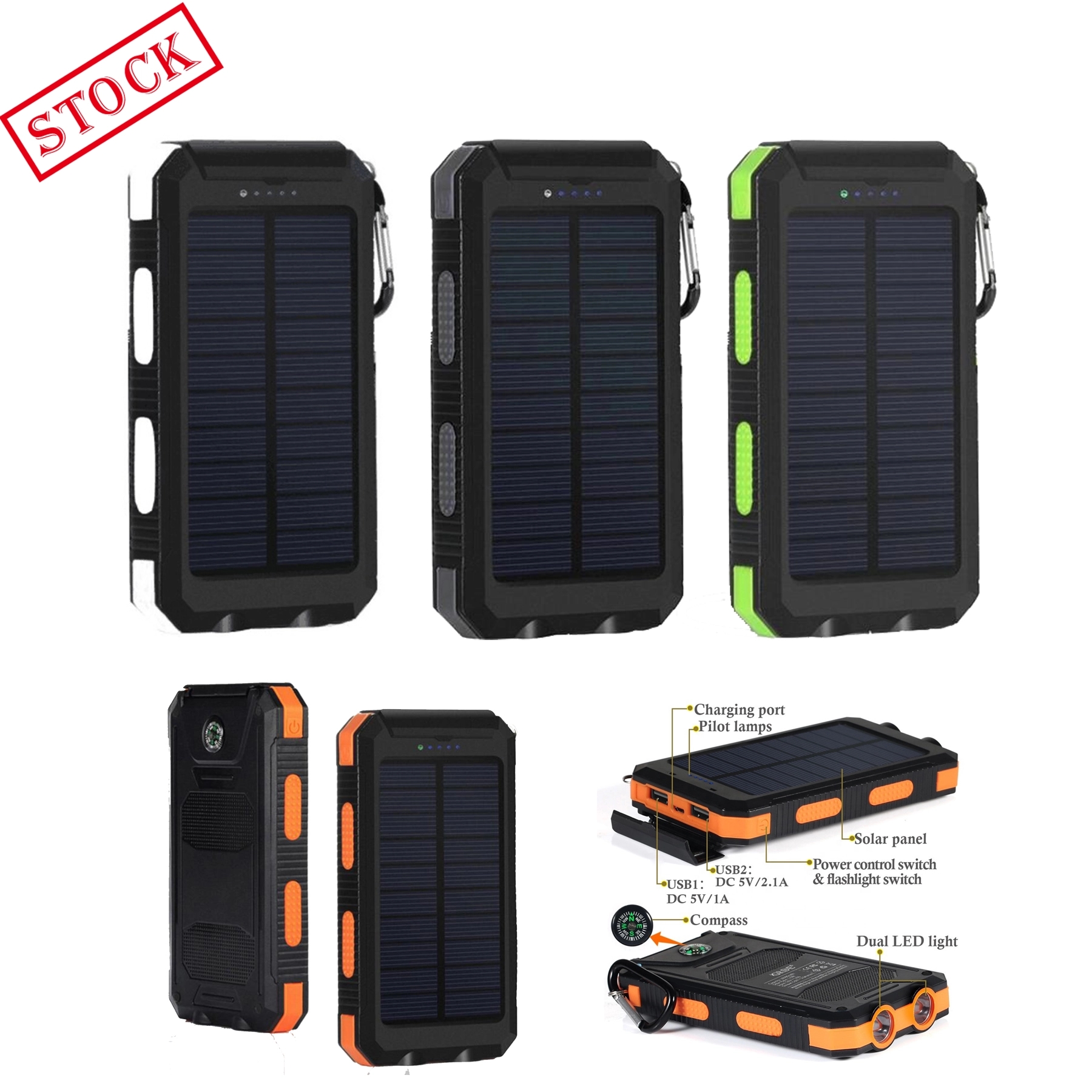 STOCK! 10000mAh Solar Charger with Dual LED Light 8