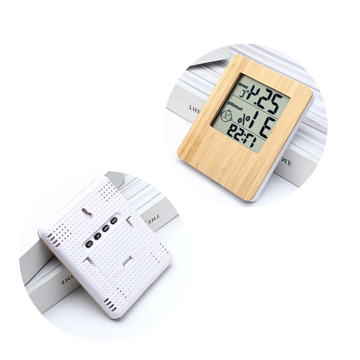 Bamboo LCD Desk Clock With Temperature And Humidity 1