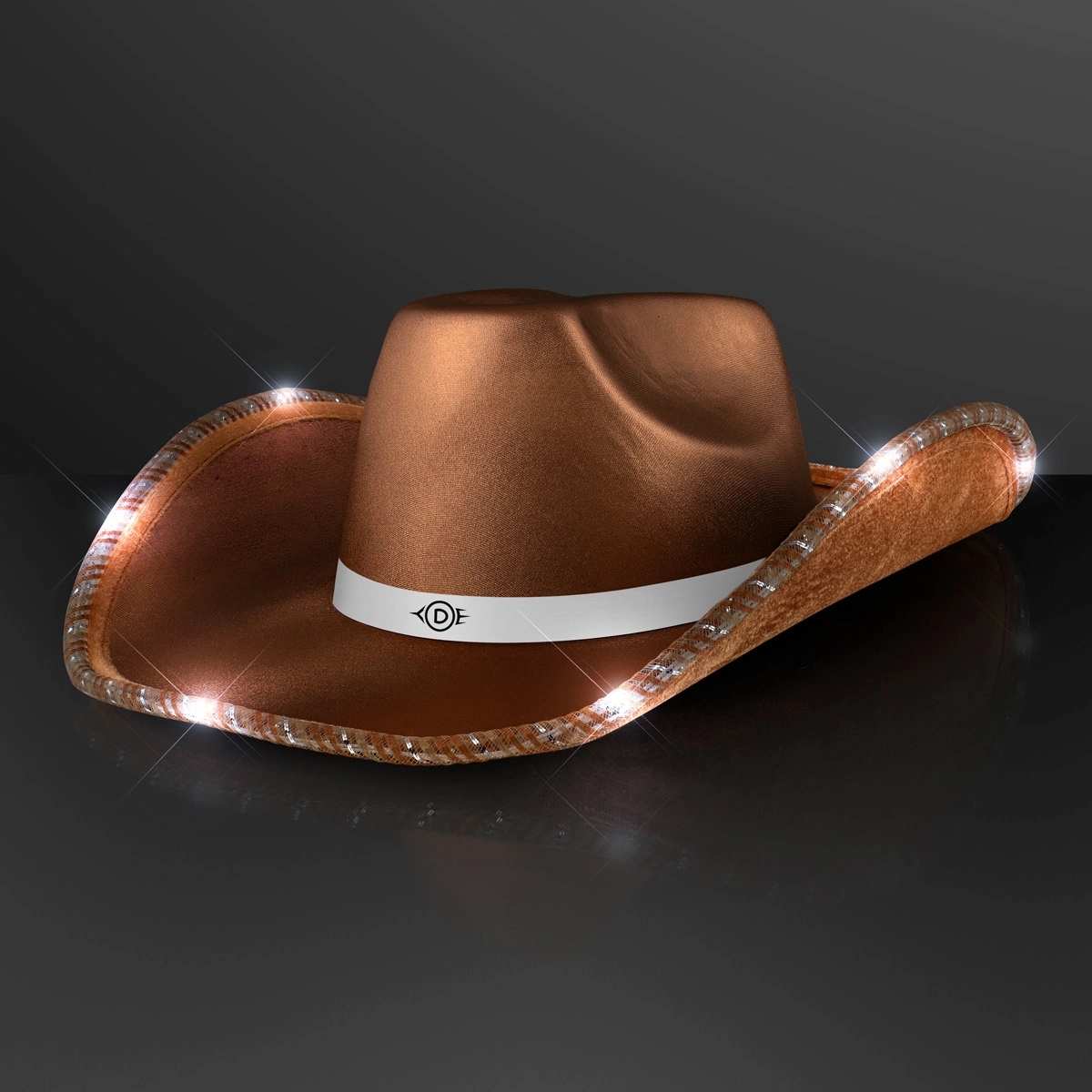 Deluxe Shiny Light Up Cowboy Hat with White Band 9