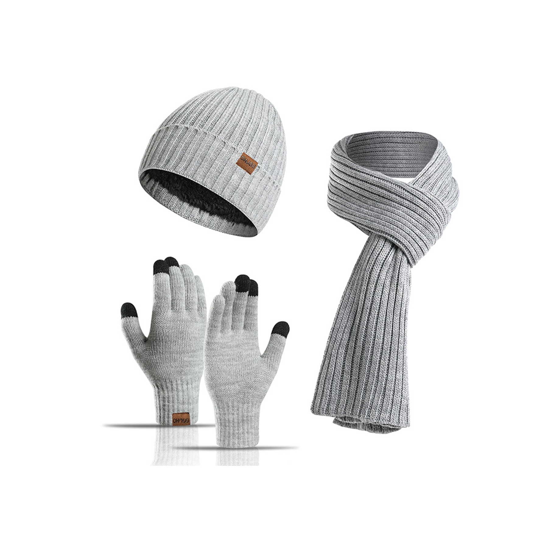 Beanie Hat Scarf Touch Screen Gloves Set 3