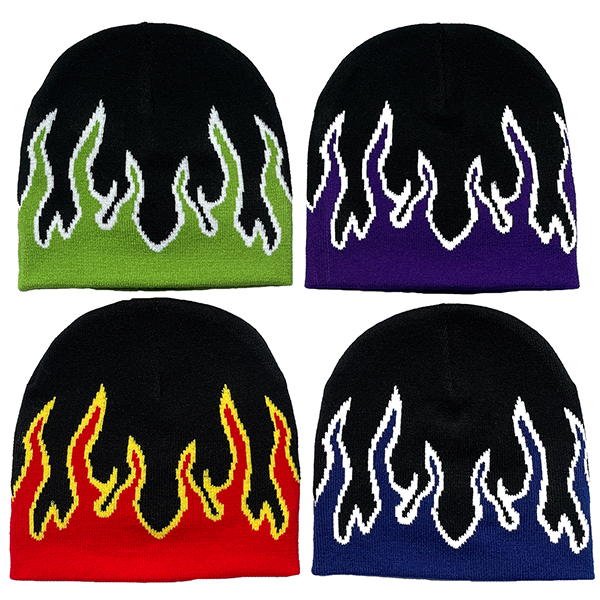 Flame Pattern Stretch Beanie with Custom Logo 3