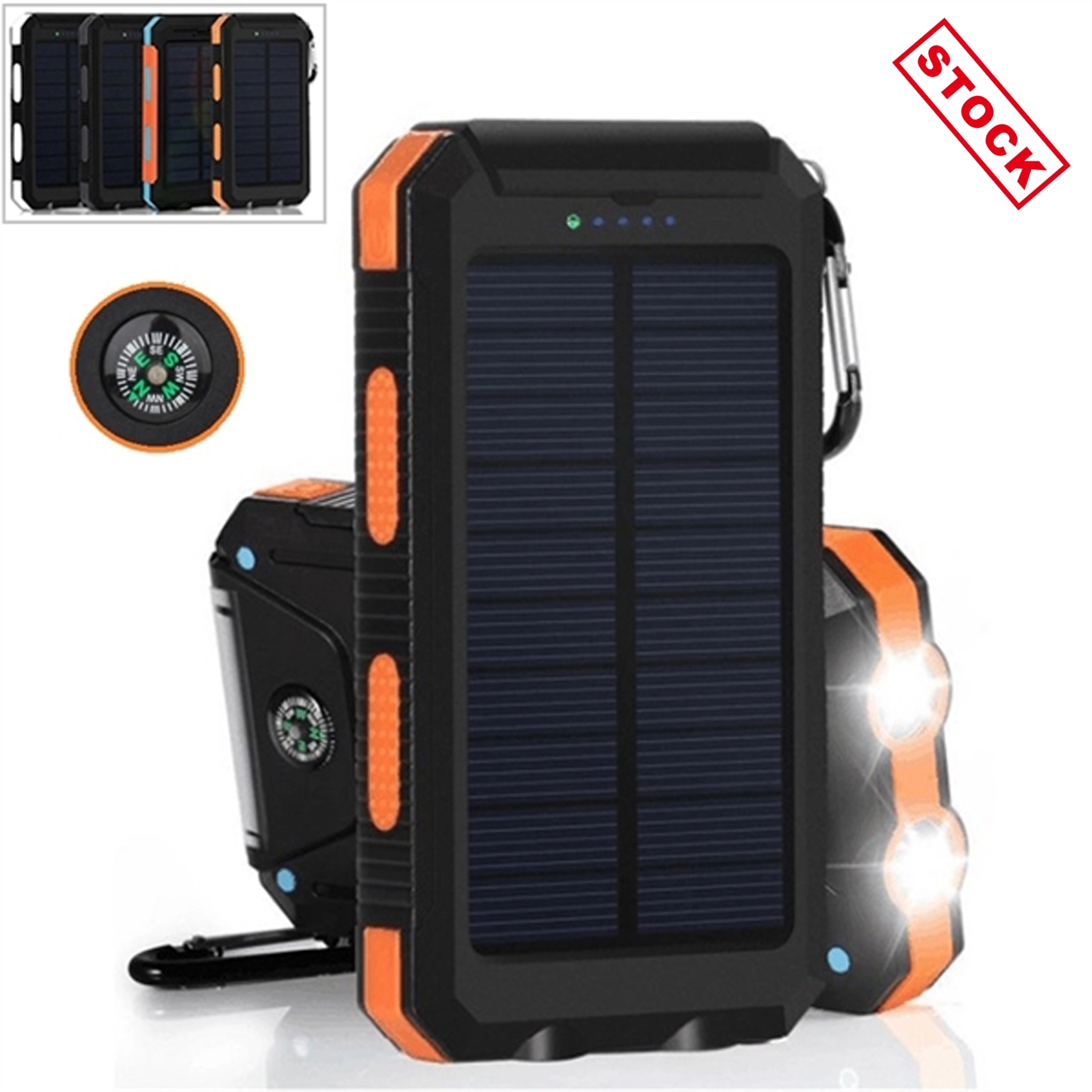 Waterproof Solar Charger w/ 2USB Port & LED Lights & Compass 4