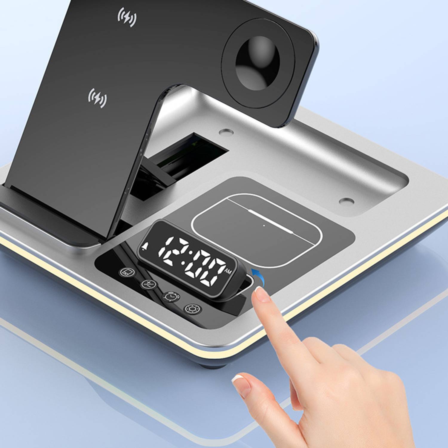 5-In-1 Electric Folding Wireless Charger W/ Alarm Clock 9
