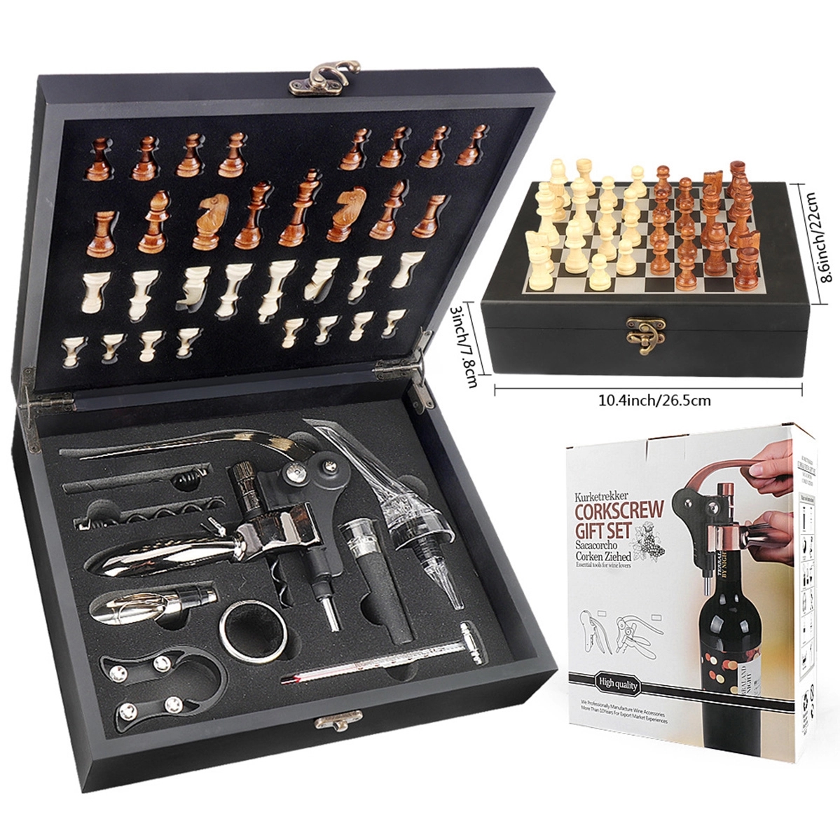Custom Wooden Box Wine Accessories With Chess Set 12