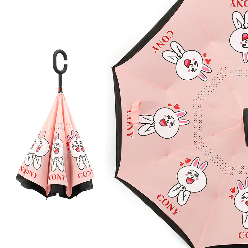 Cartoon Pattern Double Layer Reverse Umbrella with C-Shaped Handle 4