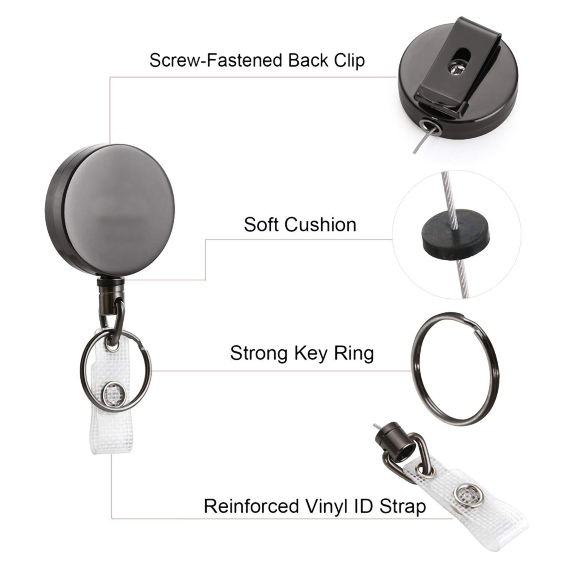 Retractable ID Badge Holder w/Carabiner Clip 5