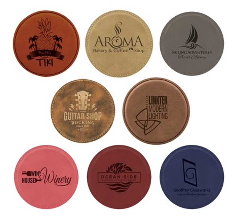 4" Round Laserable Leatherette Coaster Laser Engraved
