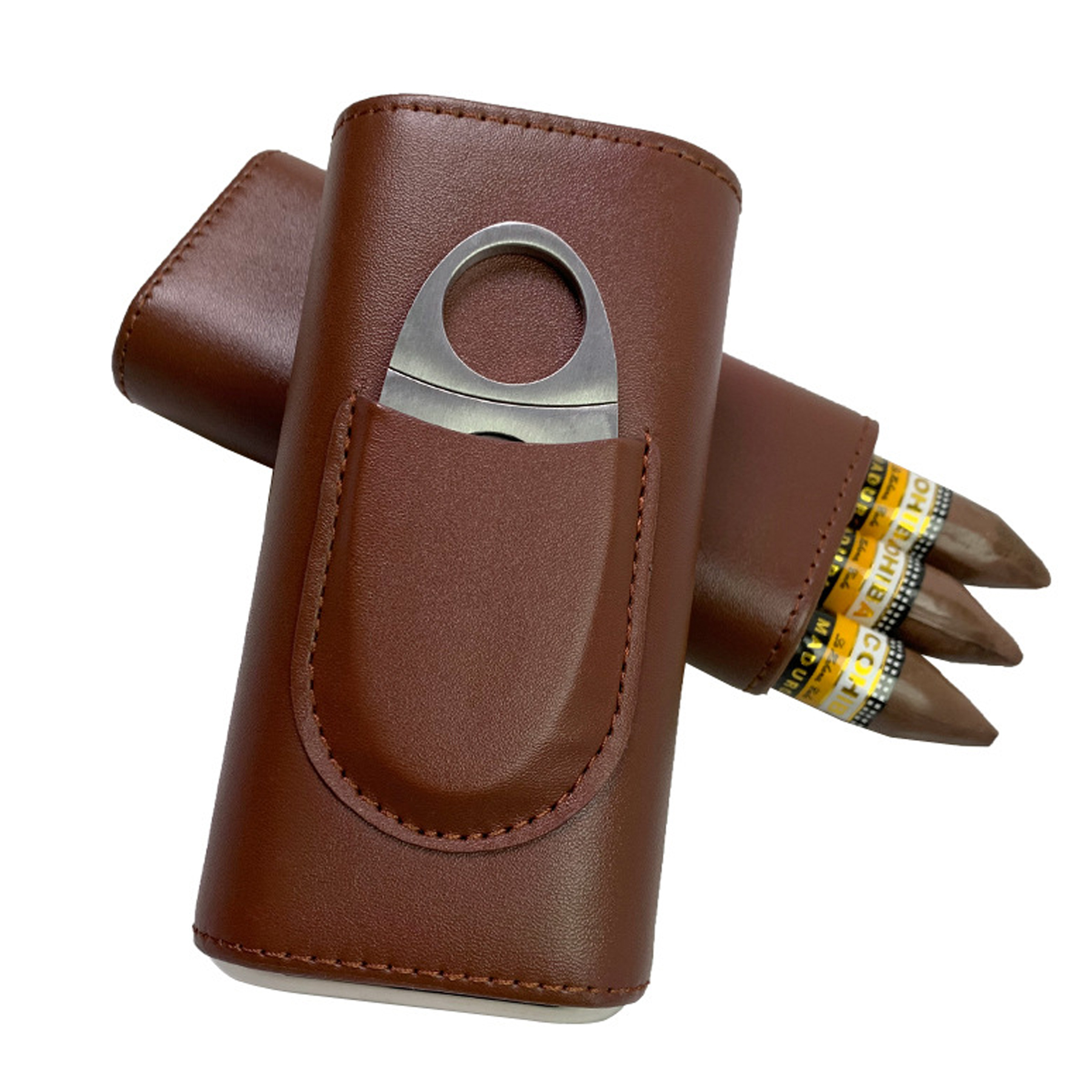 Brown Leather 3-Finger Cigar Holder 3