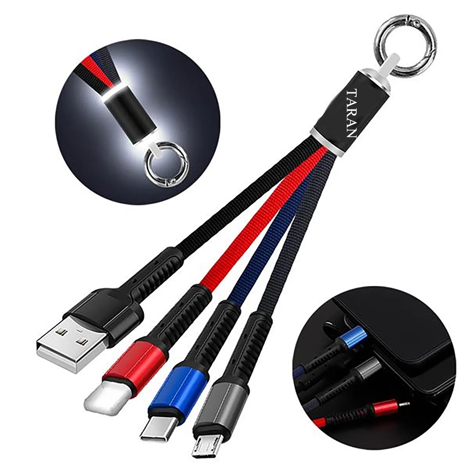 Key Chain Multi Charging Cable Portable Travel Short Cords 3