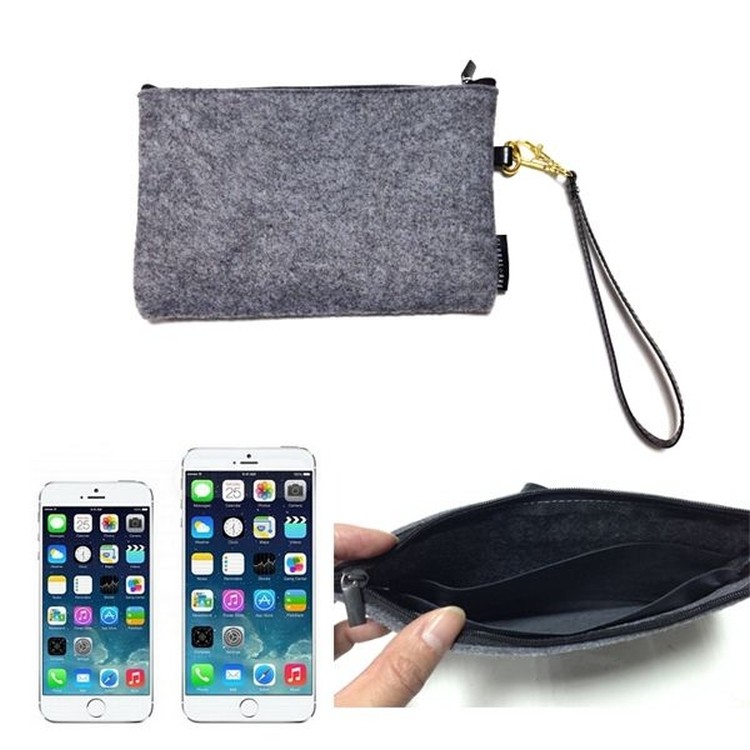 Felt Zipper Bag Wallet With Straps & Lining 2