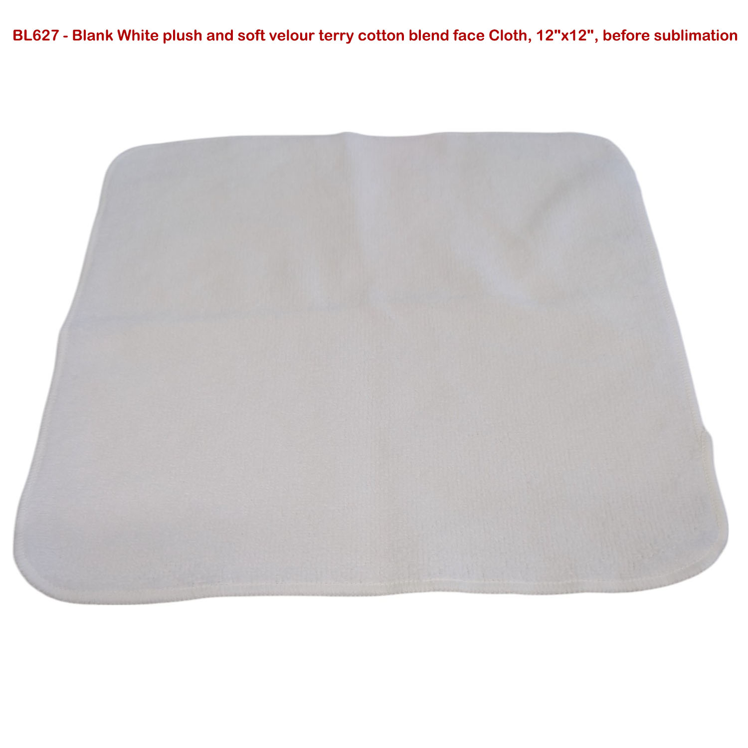 24 Hr Express Ship - Plush and Soft Velour Terry Cotton Blend Face Cloth, 12x12, Sublimated 12