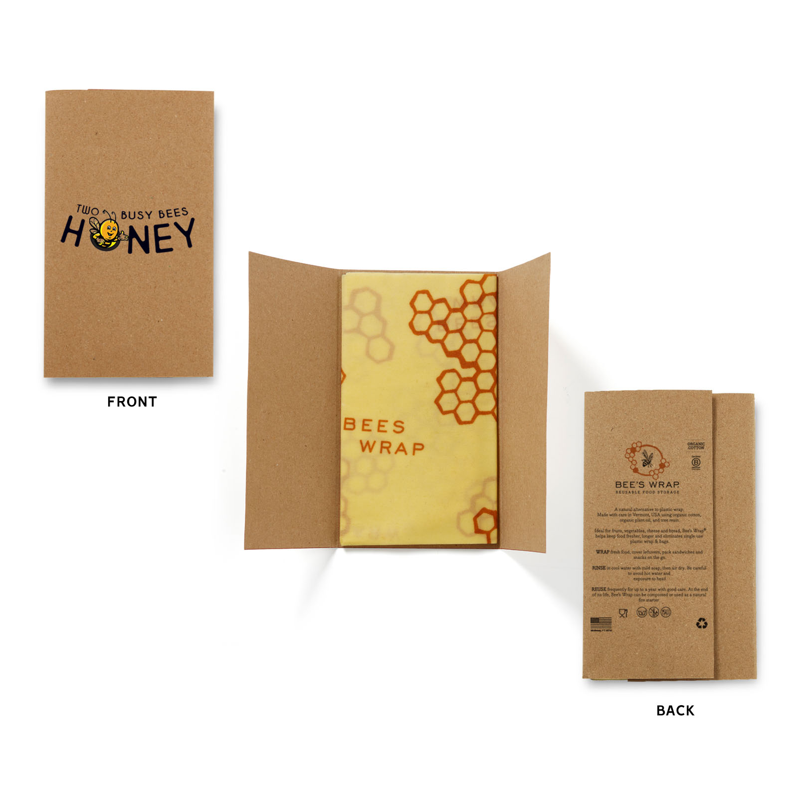 Bees wrap Large Sandwich with tie 13" x 13" 4