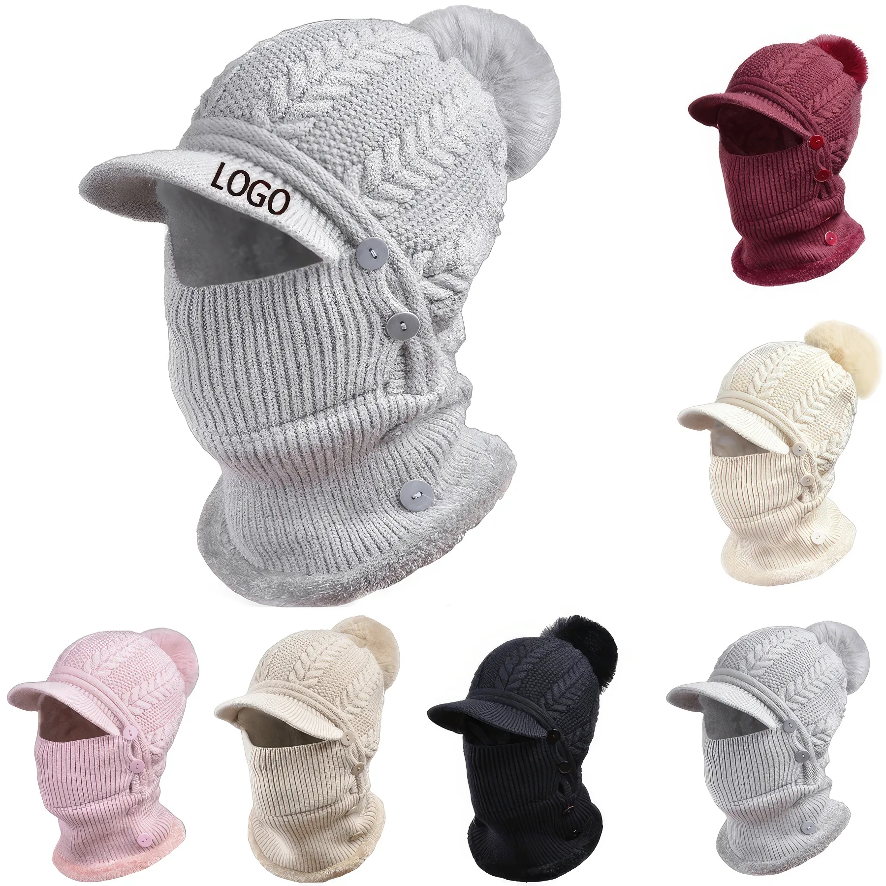 Women One Piece Slouchy Fleece Beanie Hats Scarf Mask 2