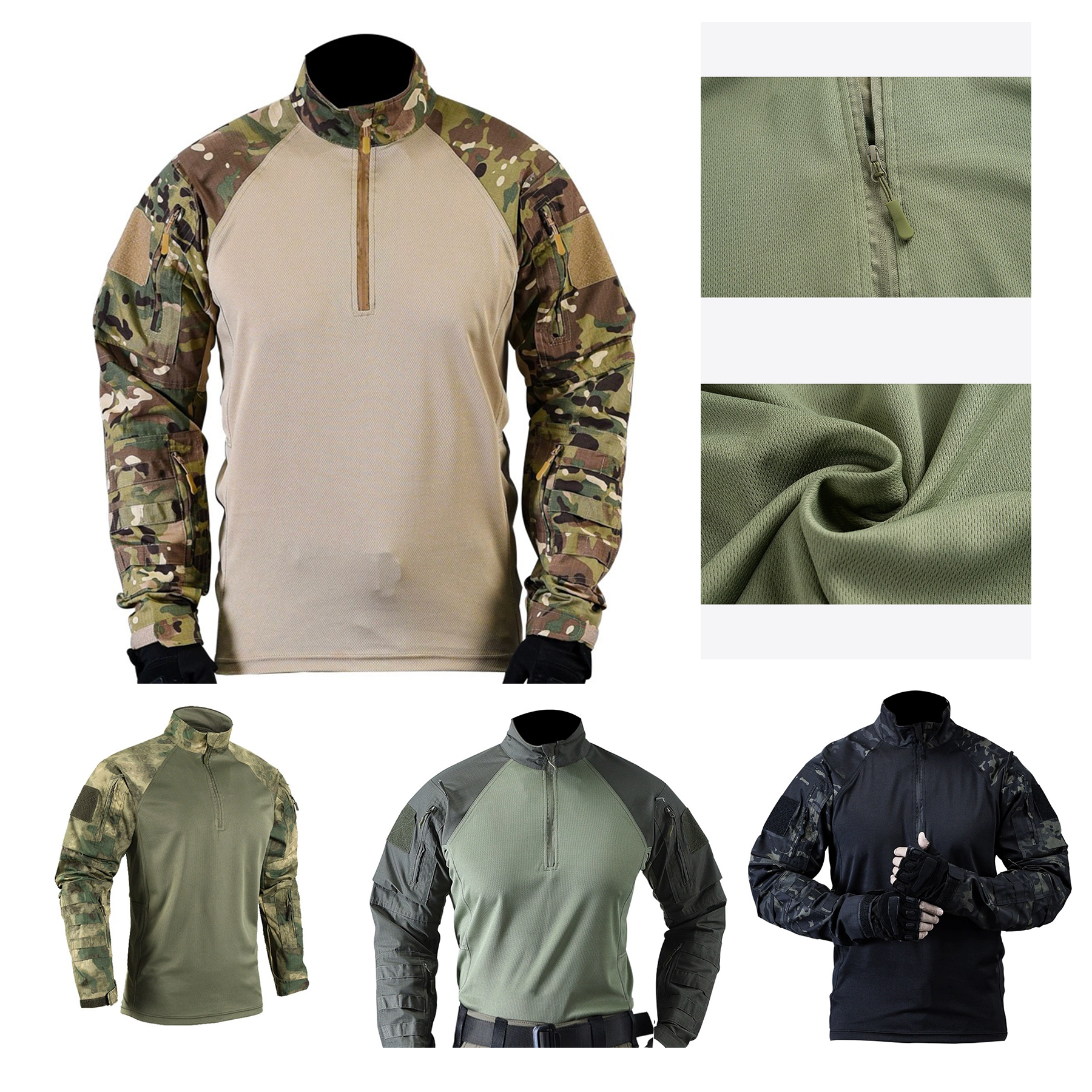 Men's Combat Shirt 1/4 Zip Long Sleeve Military BDU 2