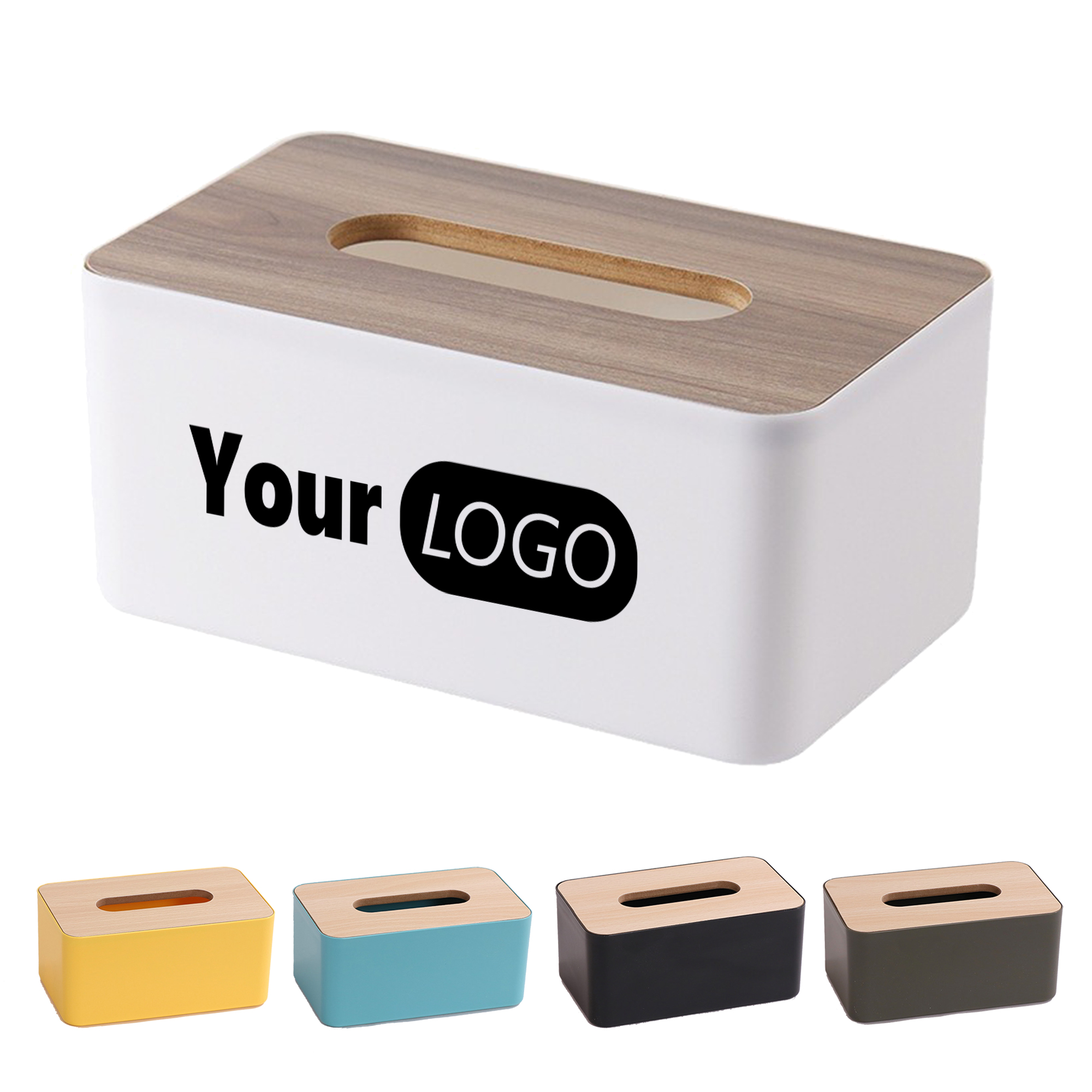 Plastic Tissue Box With Wood Lid 9