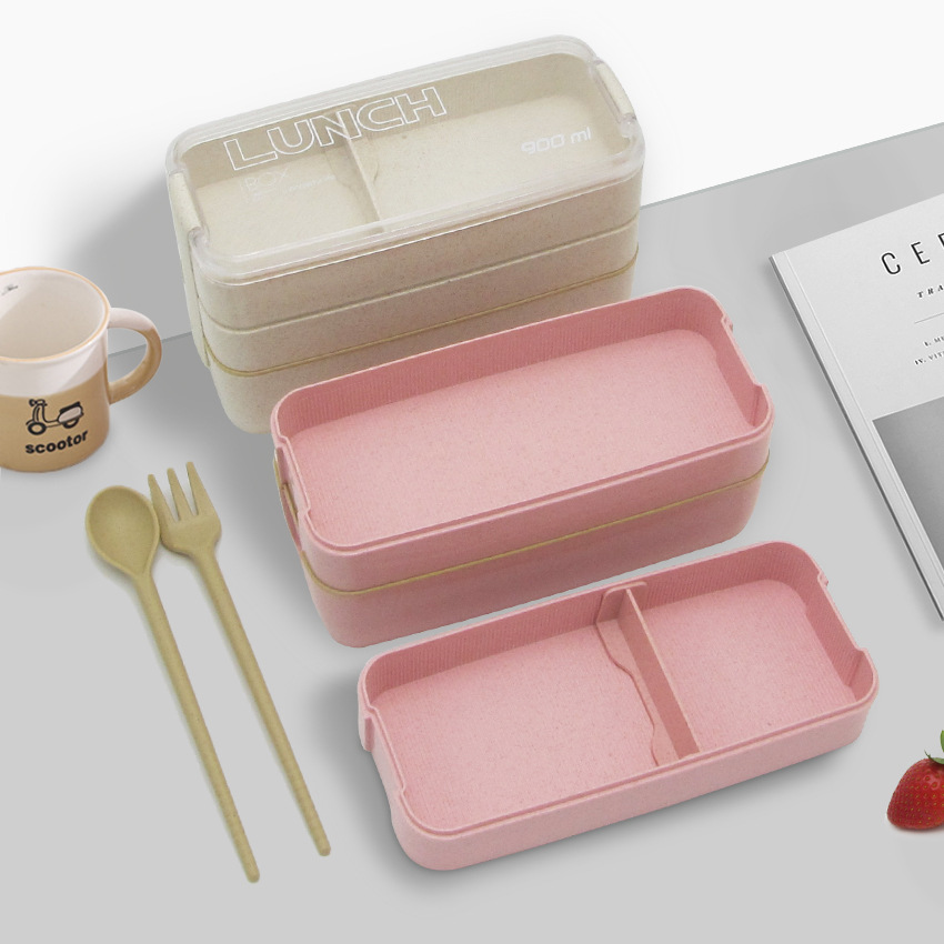Three Layers Outdoor Picnic Wheat Plastic Bento Box 2