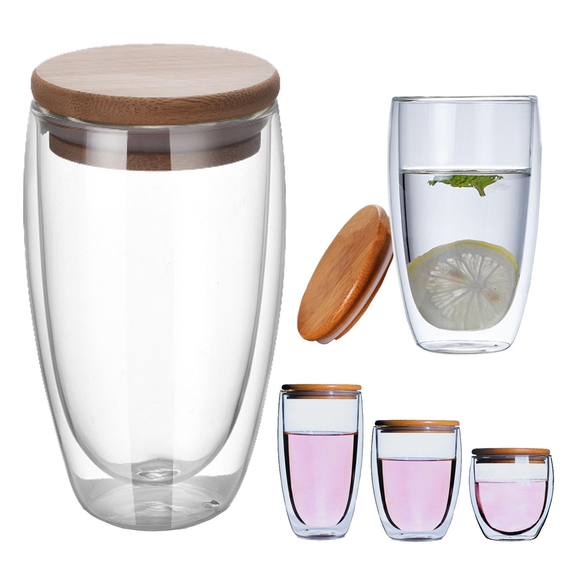 Double-wall Borosilicate Glass Cup With Bamboo Lid 1