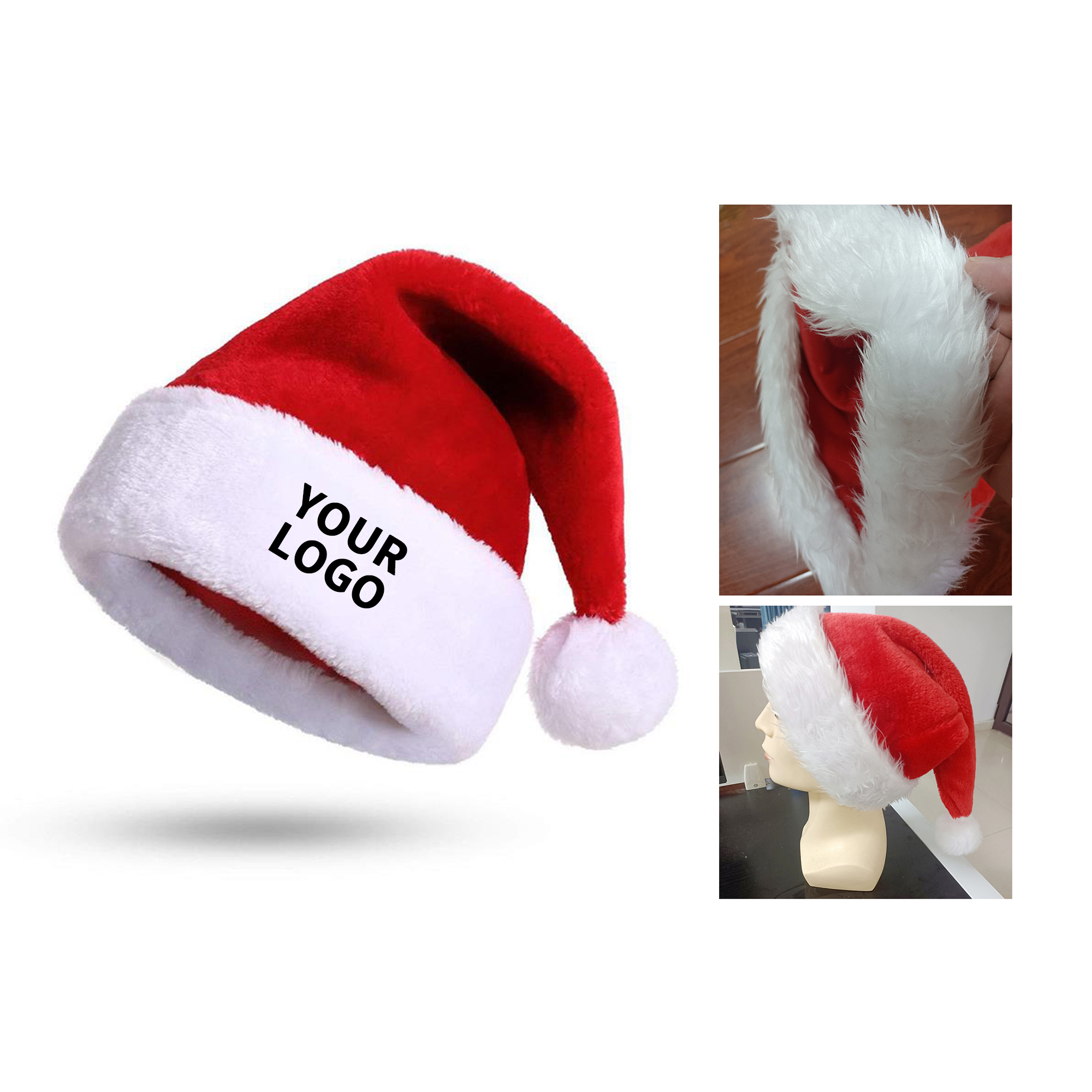 Velvet Santa Hat With Plush Pompom For Adult 2