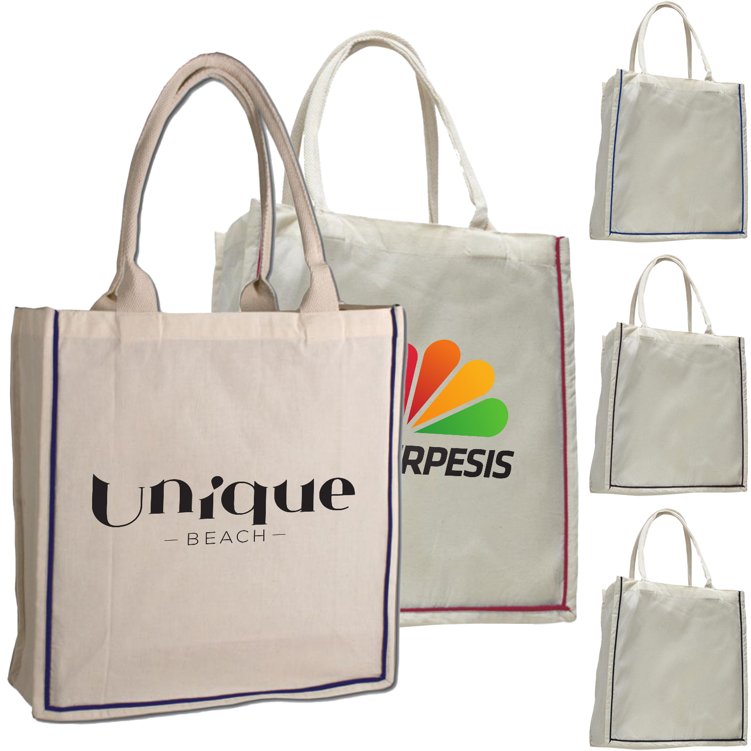 Color Stripe Fancy Web Handle Cotton Canvas Tote Bag w/ Bottom Gusset USA Decorated (15" x 16"), custom tote bag with logo imprint 3
