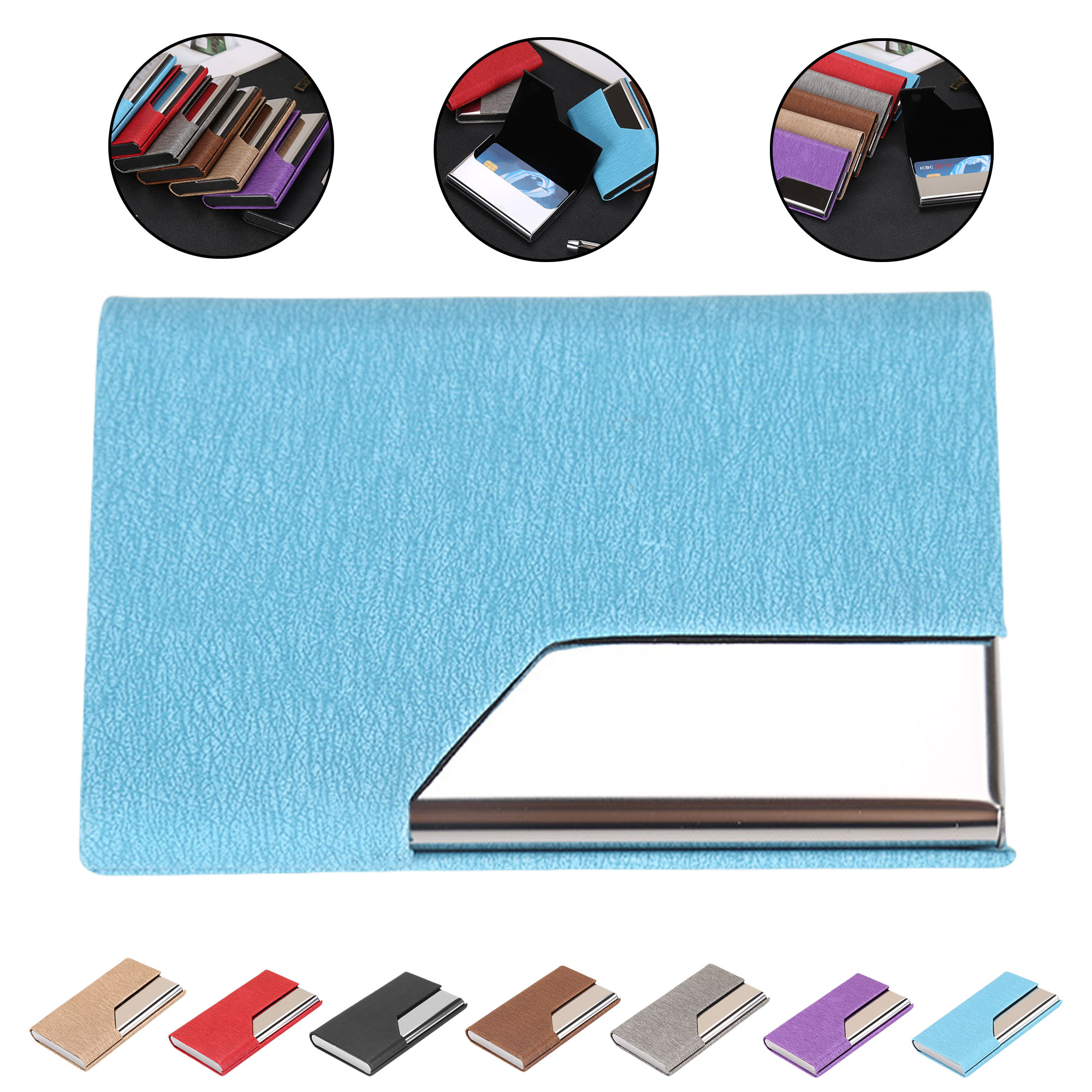 Portable Card Holder Metal Business Name Card Case Gift Promotional Stainless Steel PU Namecard Box 8