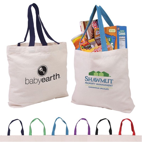 8 Oz Cotton Shopping Tote Bag With Contrast Color Handles, custom tote bag with logo imprint 4