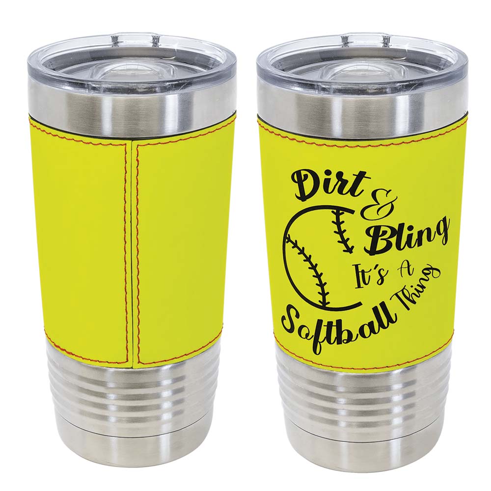 Softball Leatherette Tumbler w/Slide Lid - 20 Oz. 1