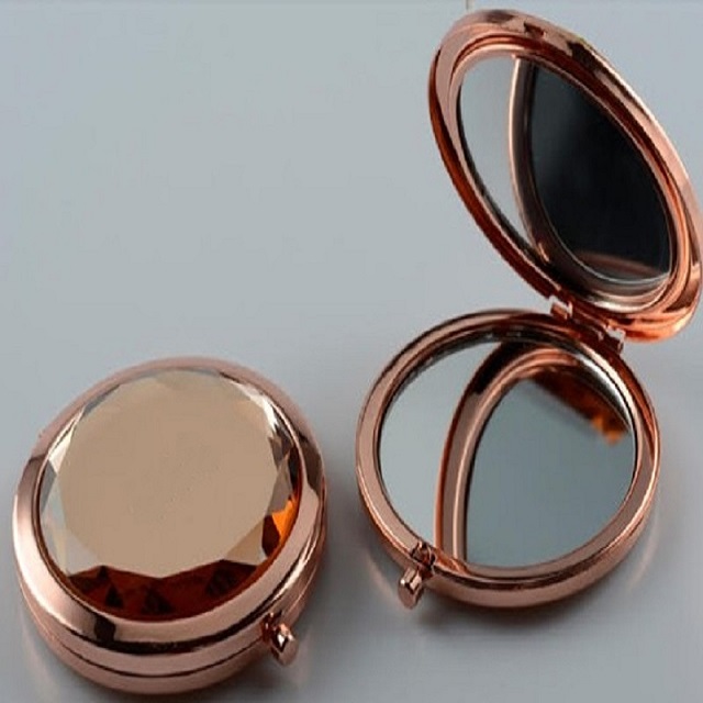 Crystal Rose Gold Metal Frame Pocket Mirror 4
