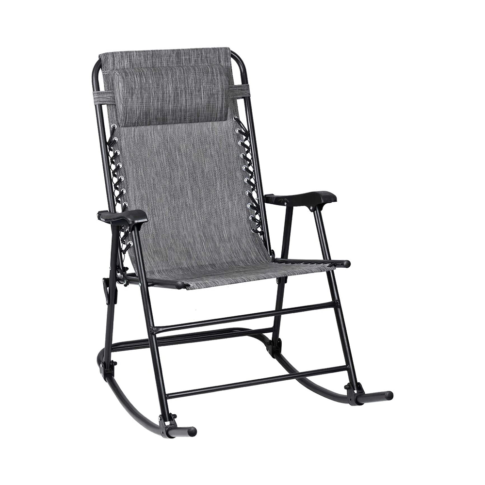 Outdoor Textilene Zero Gravity Folding Lounge Rocker with Pillow 6
