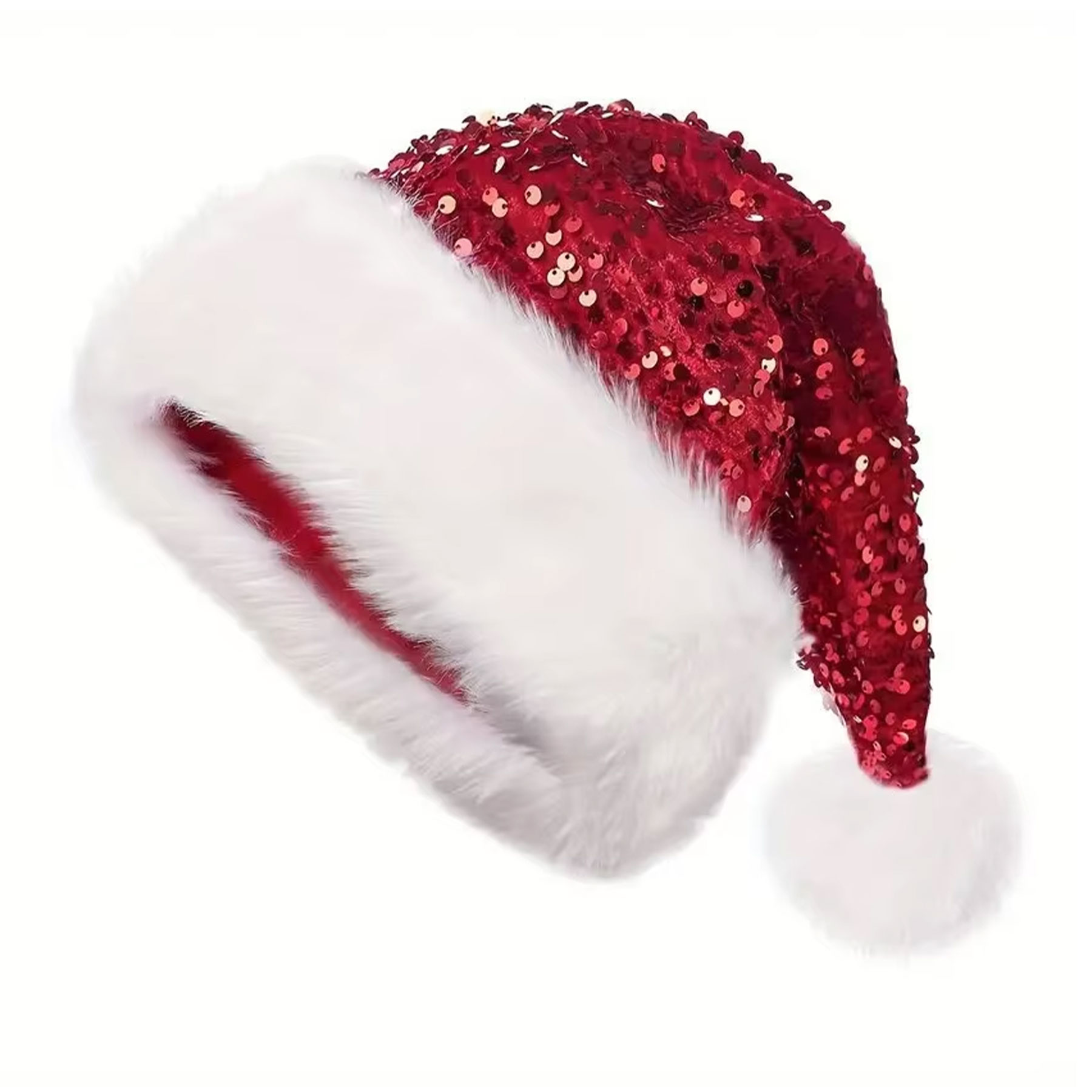 Plush Two-Tone Sequins Santa Hat 3