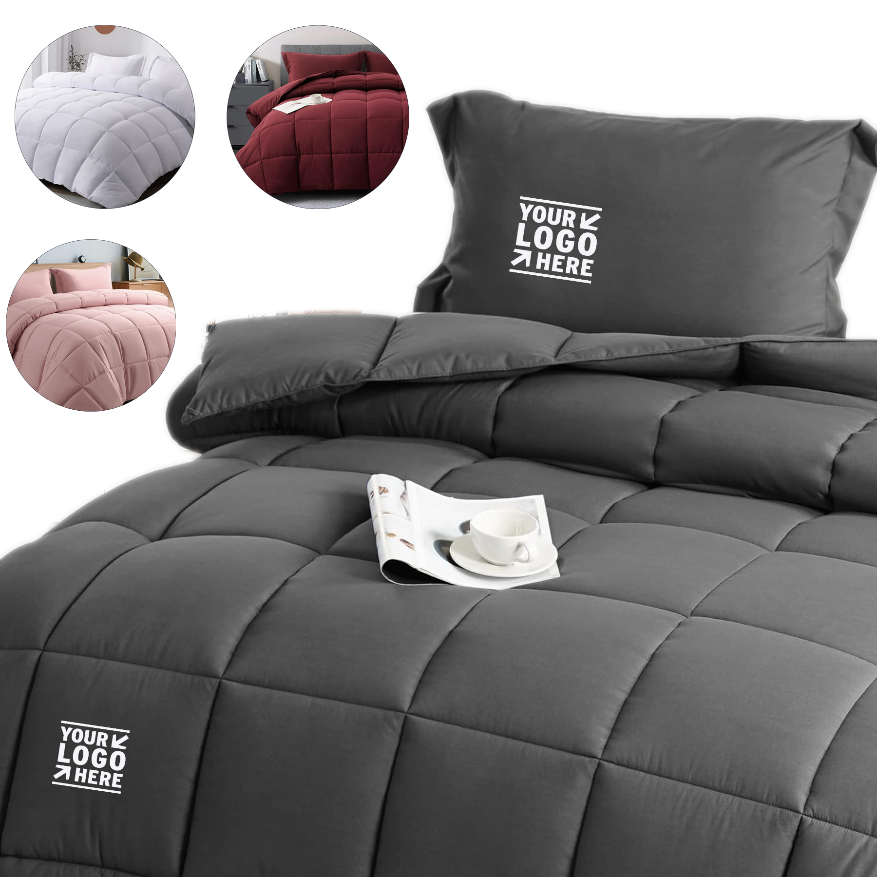 3 Pieces King Size Alternative All Season Reversible Machine Washable Comforter Set 2 Pillow Shams 2