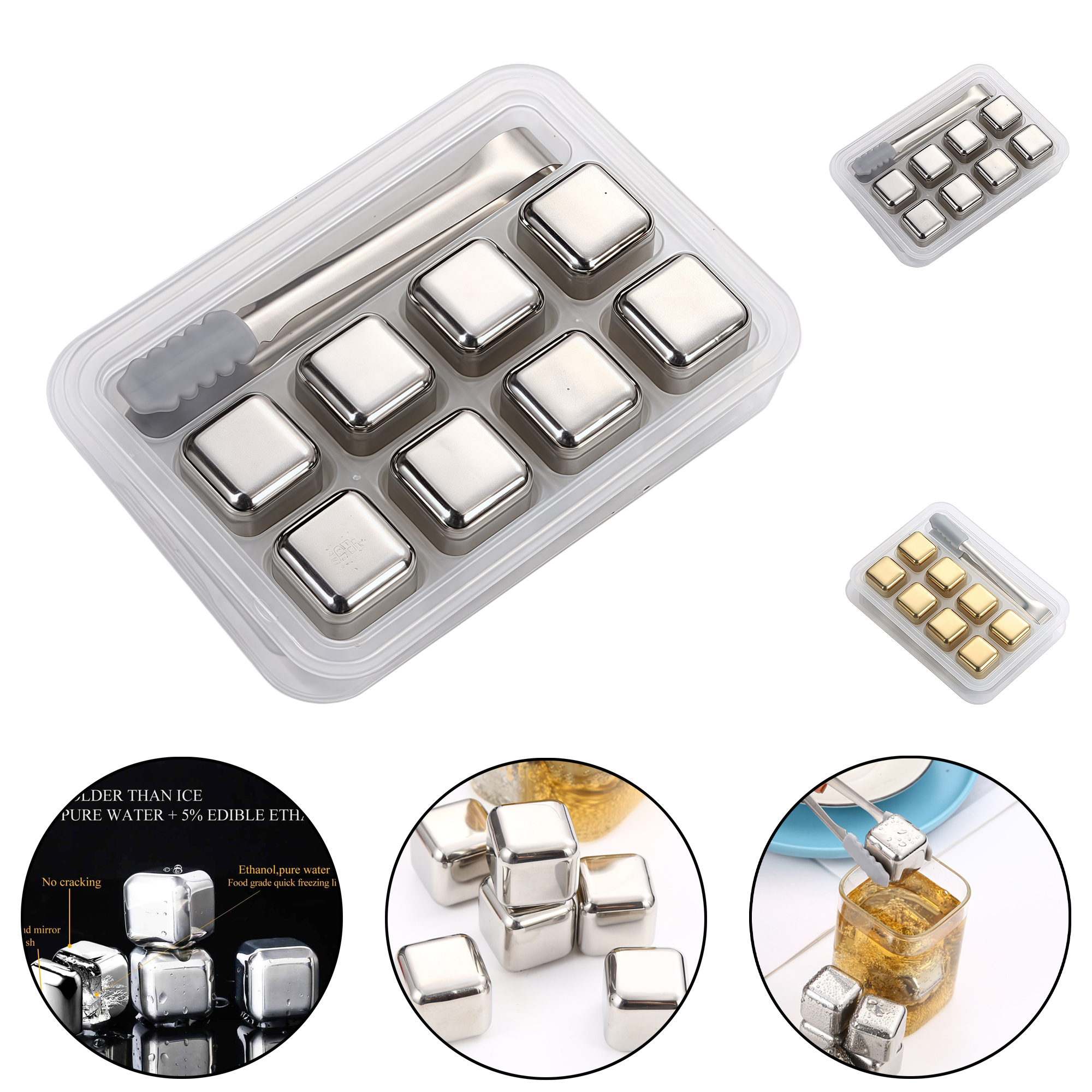304 Stainless Steel Whiskey Ice Cubes Set - Reusable Metal Chilling Stones for Beer 4