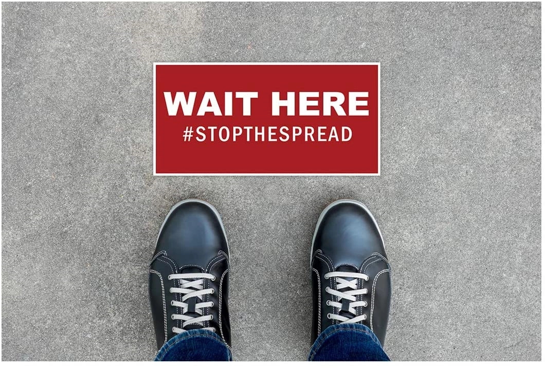 Wait Here Stickers Social Distancing Floor Decal 1