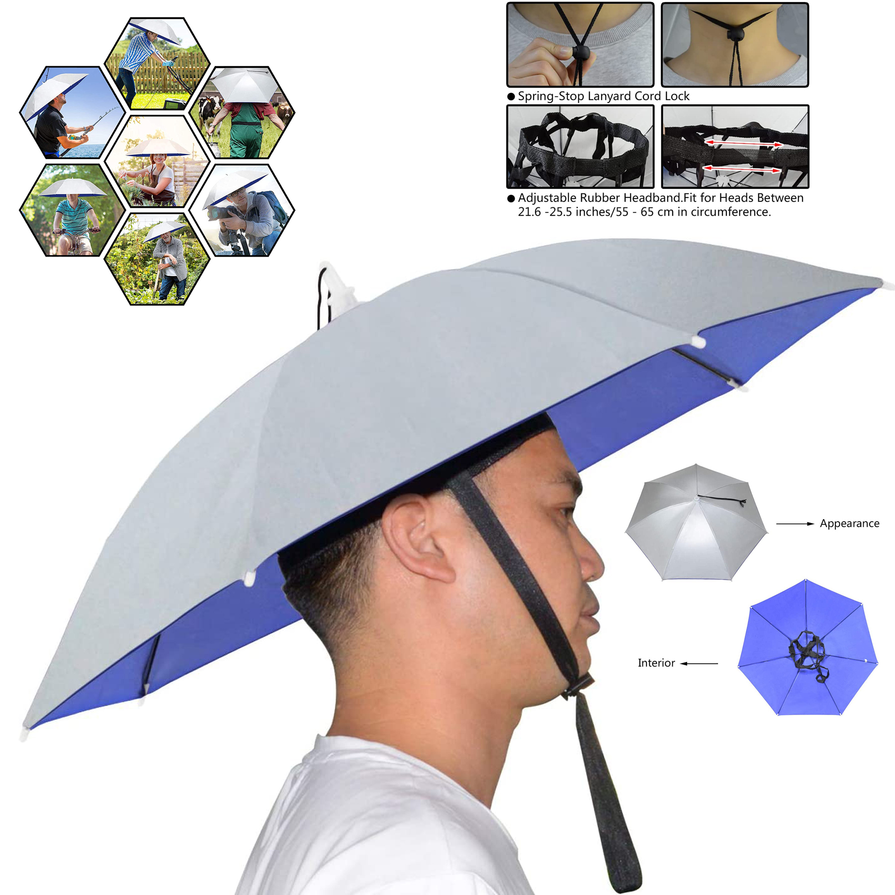 25 inch Hands Free Umbrella Cap