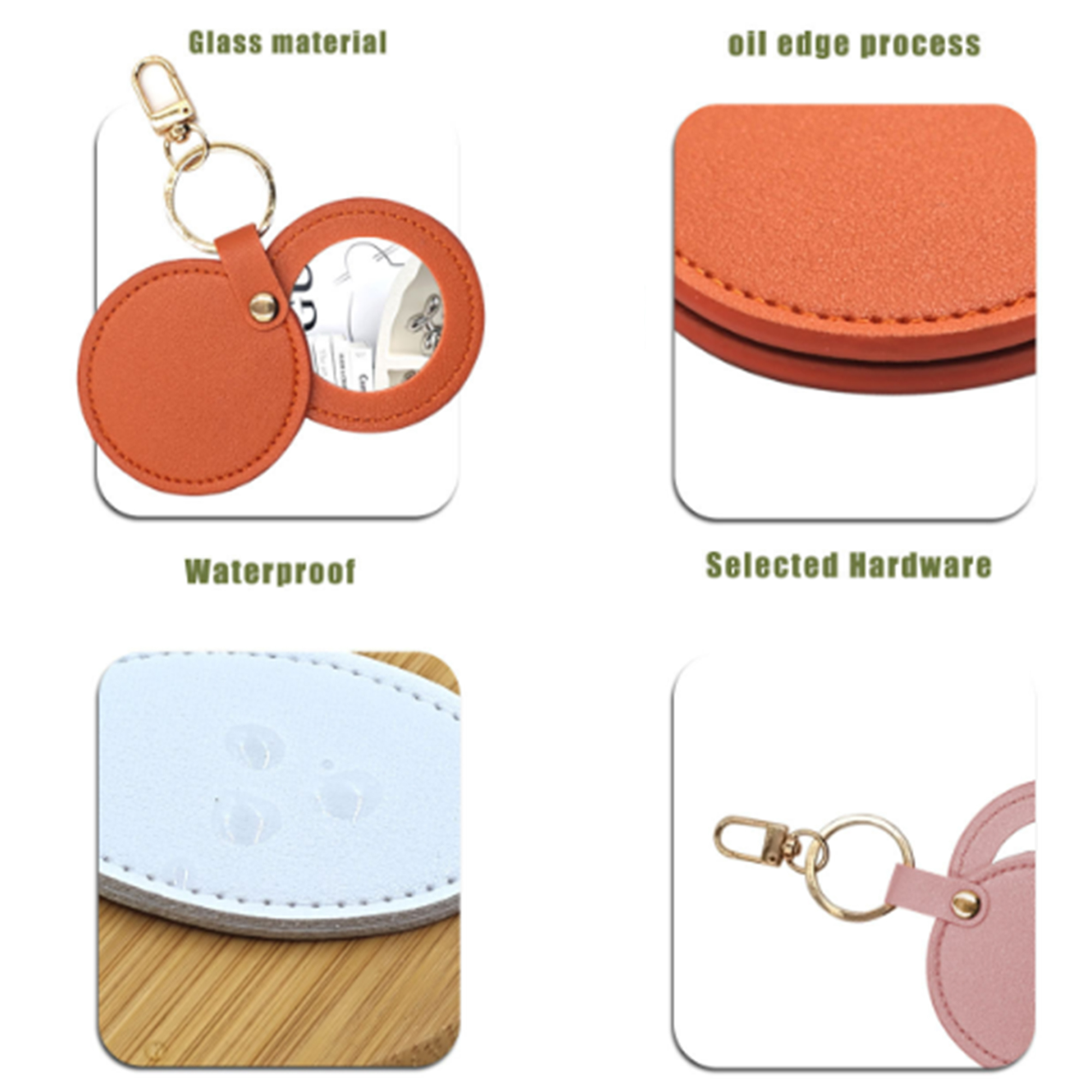 Round Pocket Mirror PU Keychain 2
