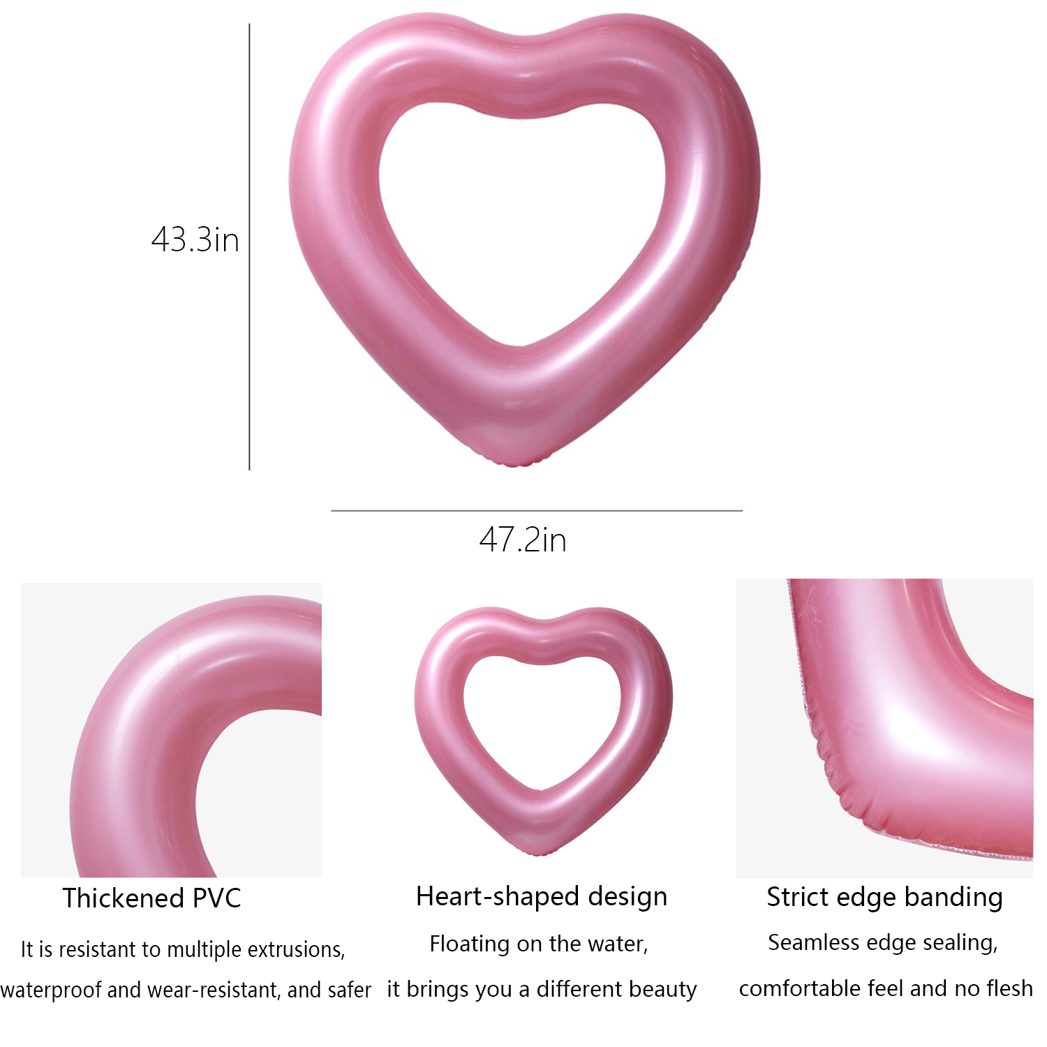 Thickened PVC Adult Heart-Shaped Inflatable Swimming Ring 1