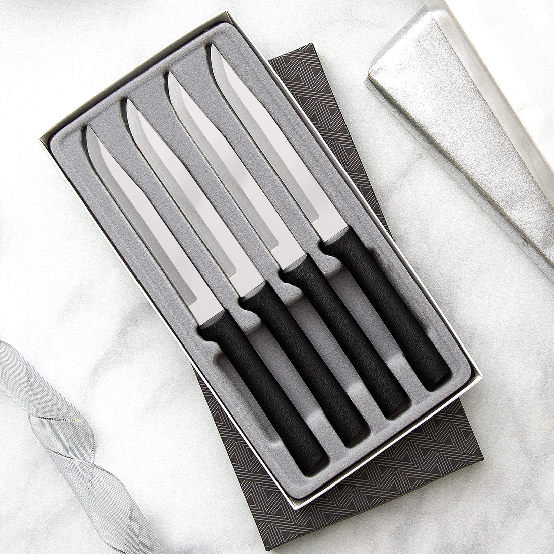 Four Utility/Steak Knives Gift Set w/ Black Handle 5