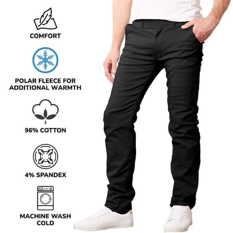 Fleece-Lined Stretch Chino Pants - Black Size 30-40 31" Inseam 2