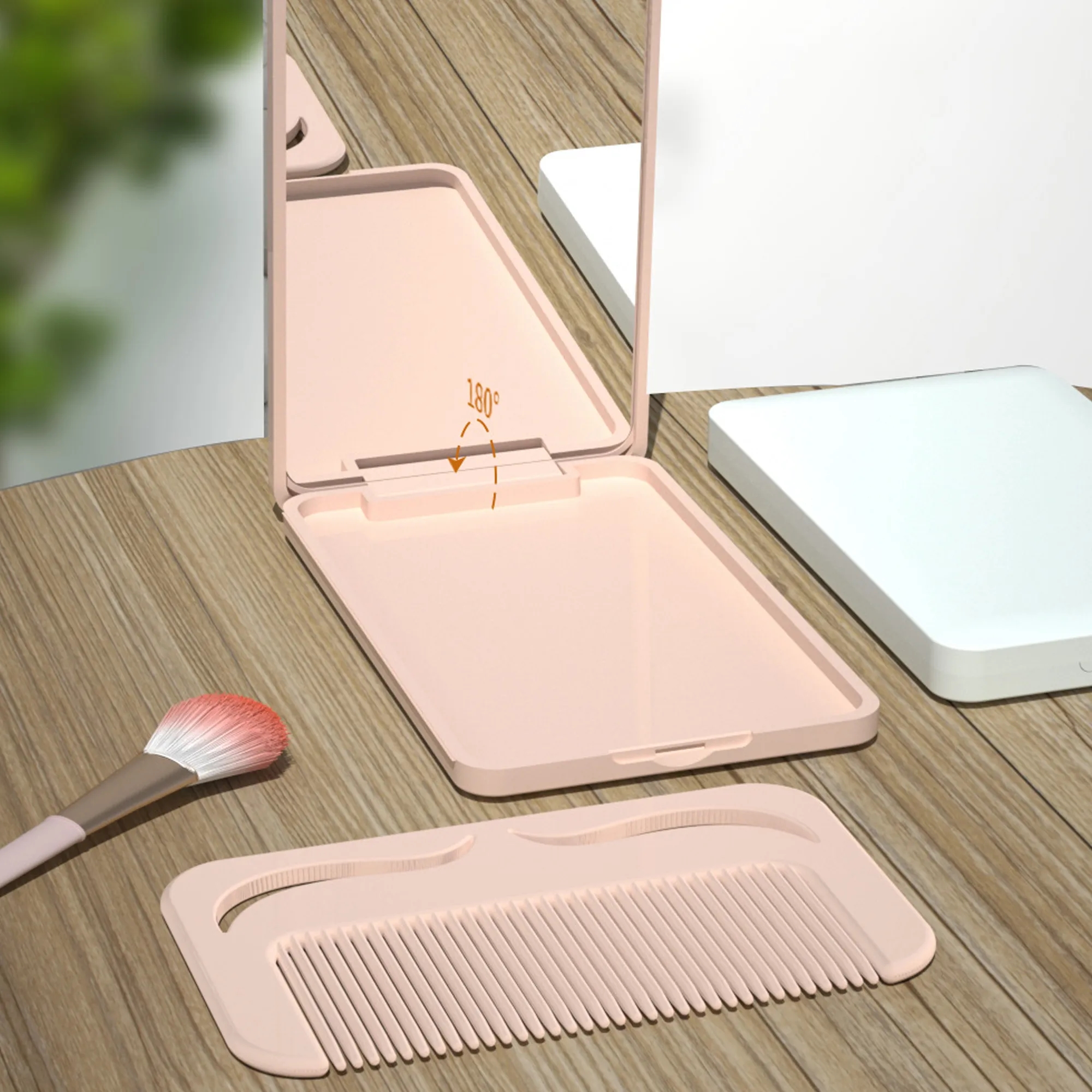 Travel Folding Mirror With Comb Compact Design 2