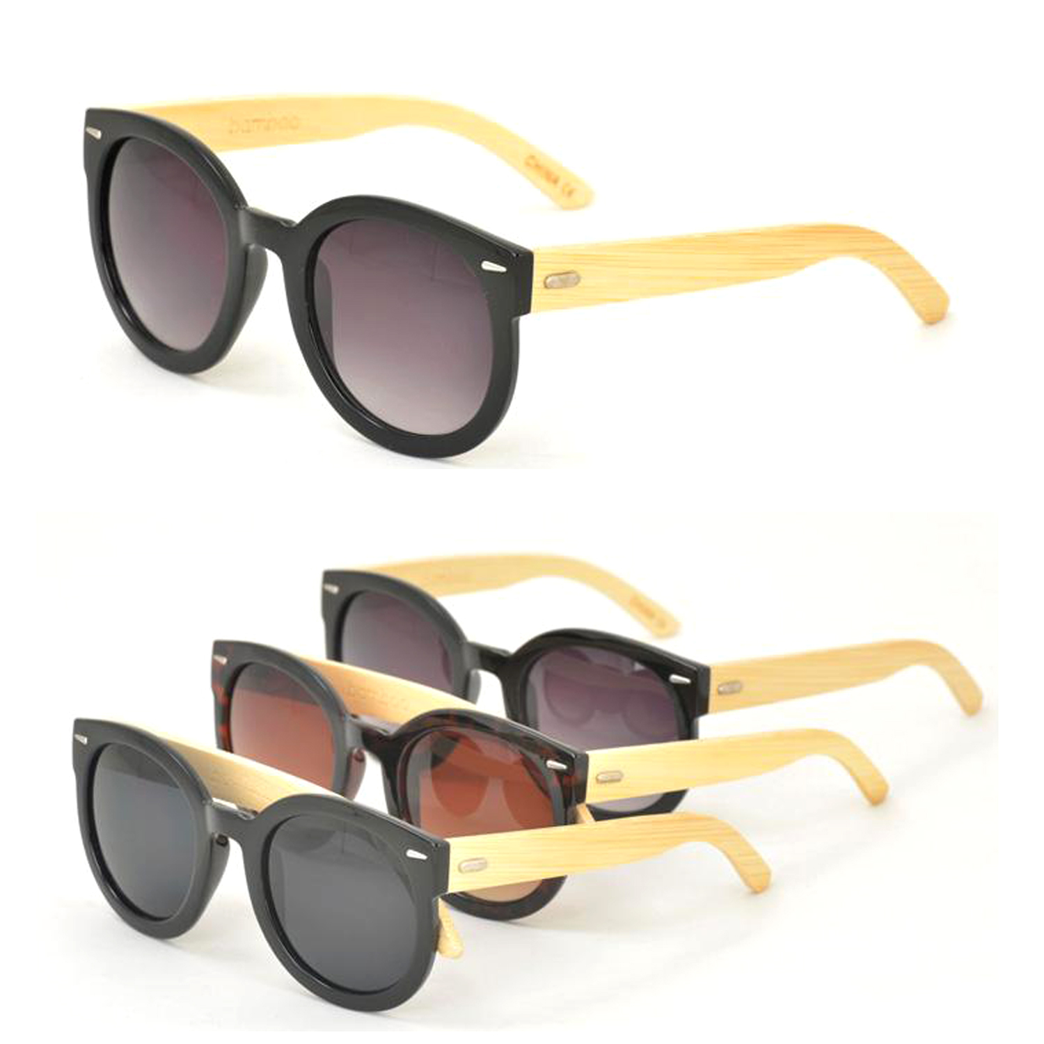 Paparazzi Large Round Bamboo Sunglasses 2