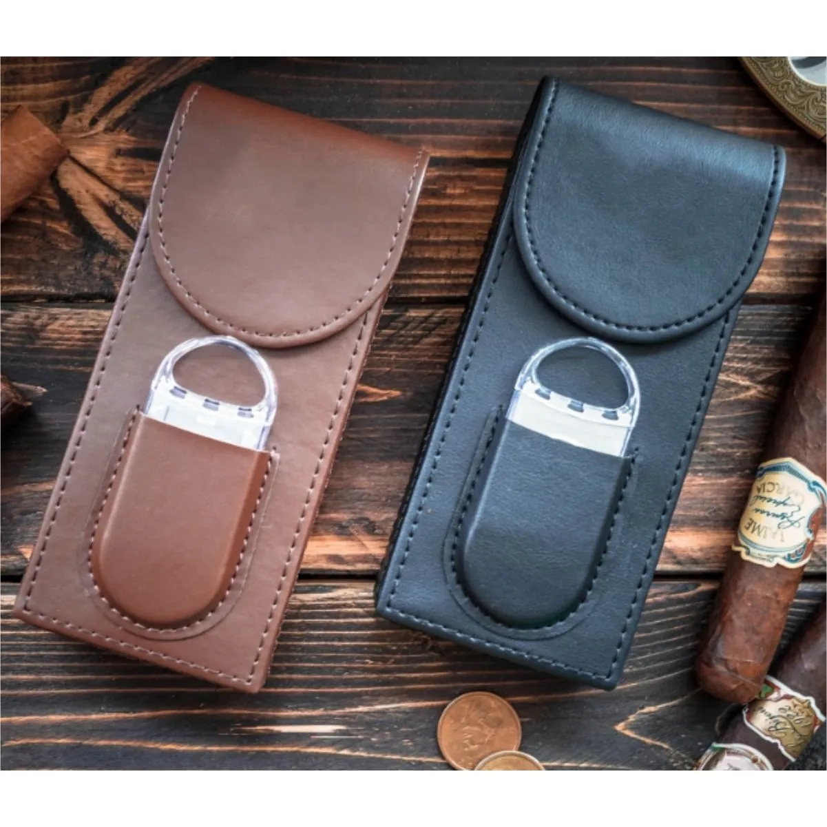 Genuine Leather Cigar Case Humidor With Cutter 6