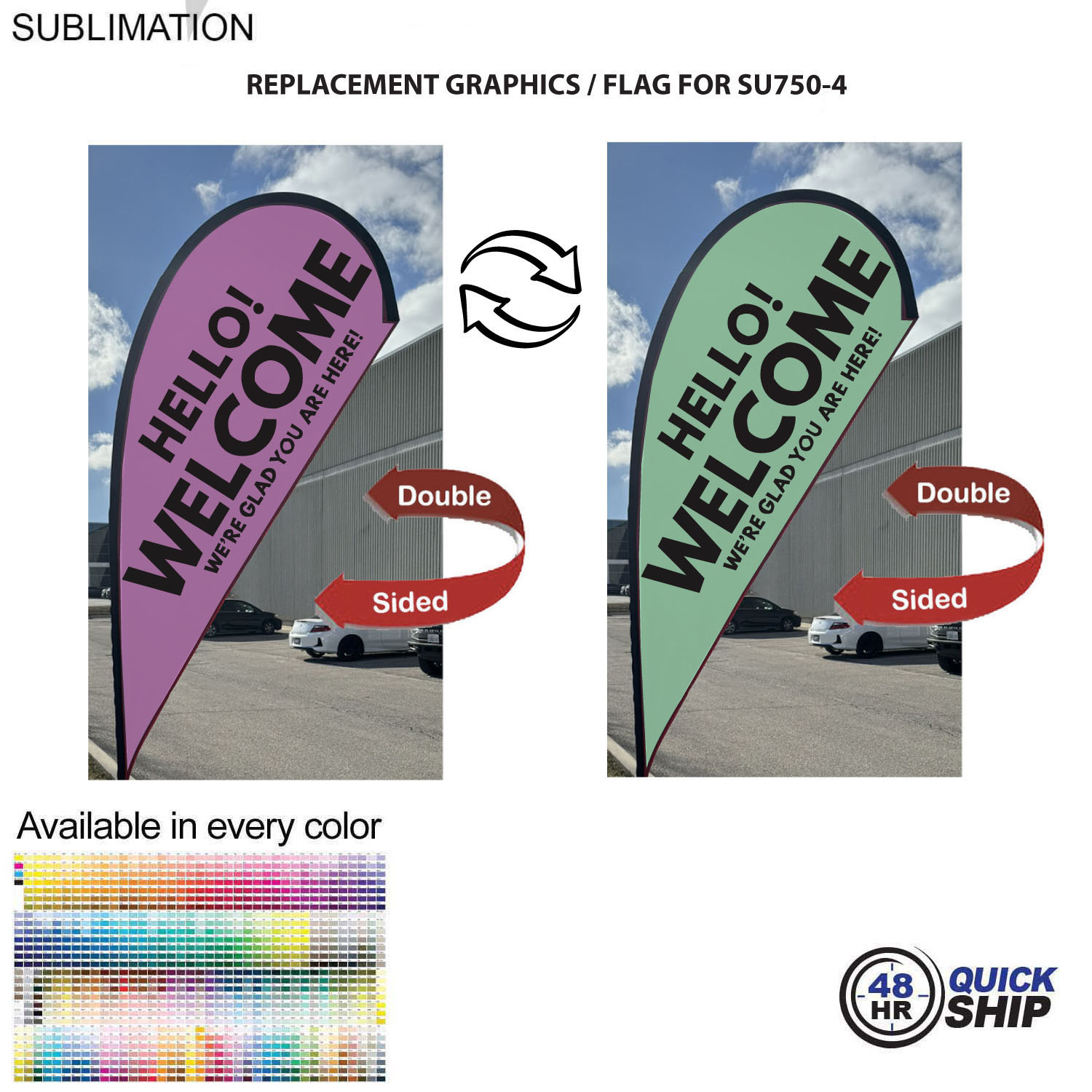 48Hr Quick Ship - Replacement Flag for 9' Small Tear Drop Flag Kit, Full Color Graphics Double Sided 2