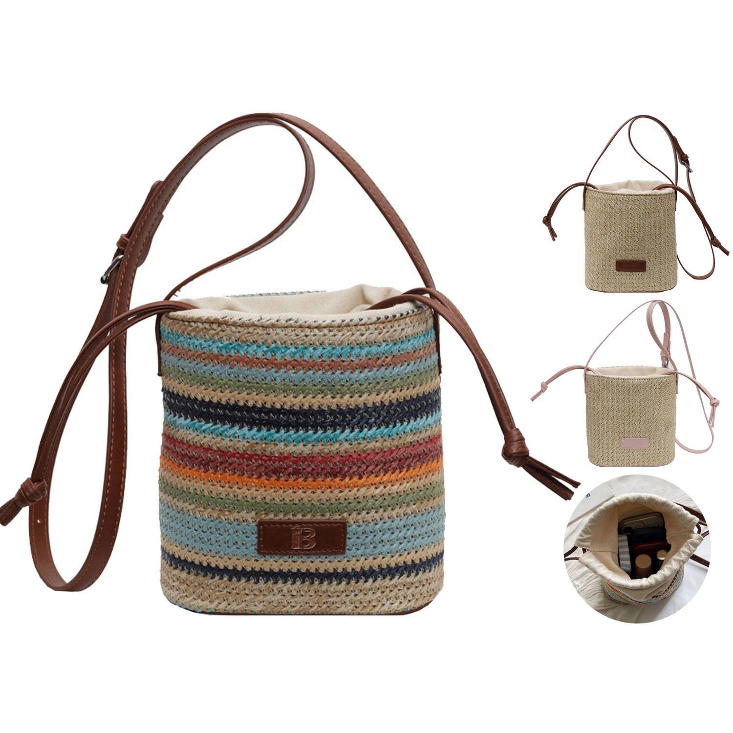 Straw Tote Bag W/ Leather Straps, custom tote bag with logo imprint 1