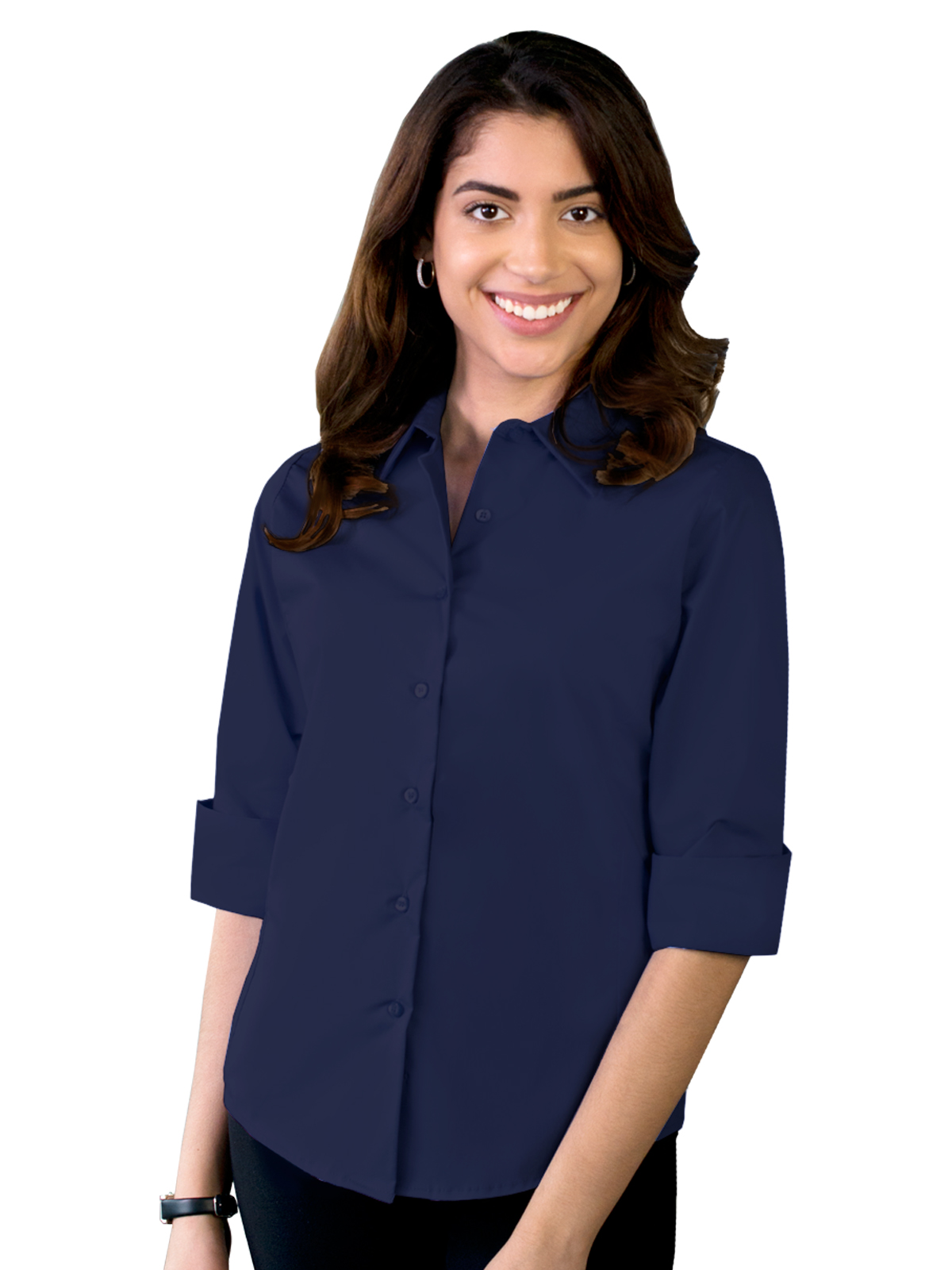 Blue Generation - Women's Pocketless 3/4-Sleeve Stretch Poplin Shirt 9