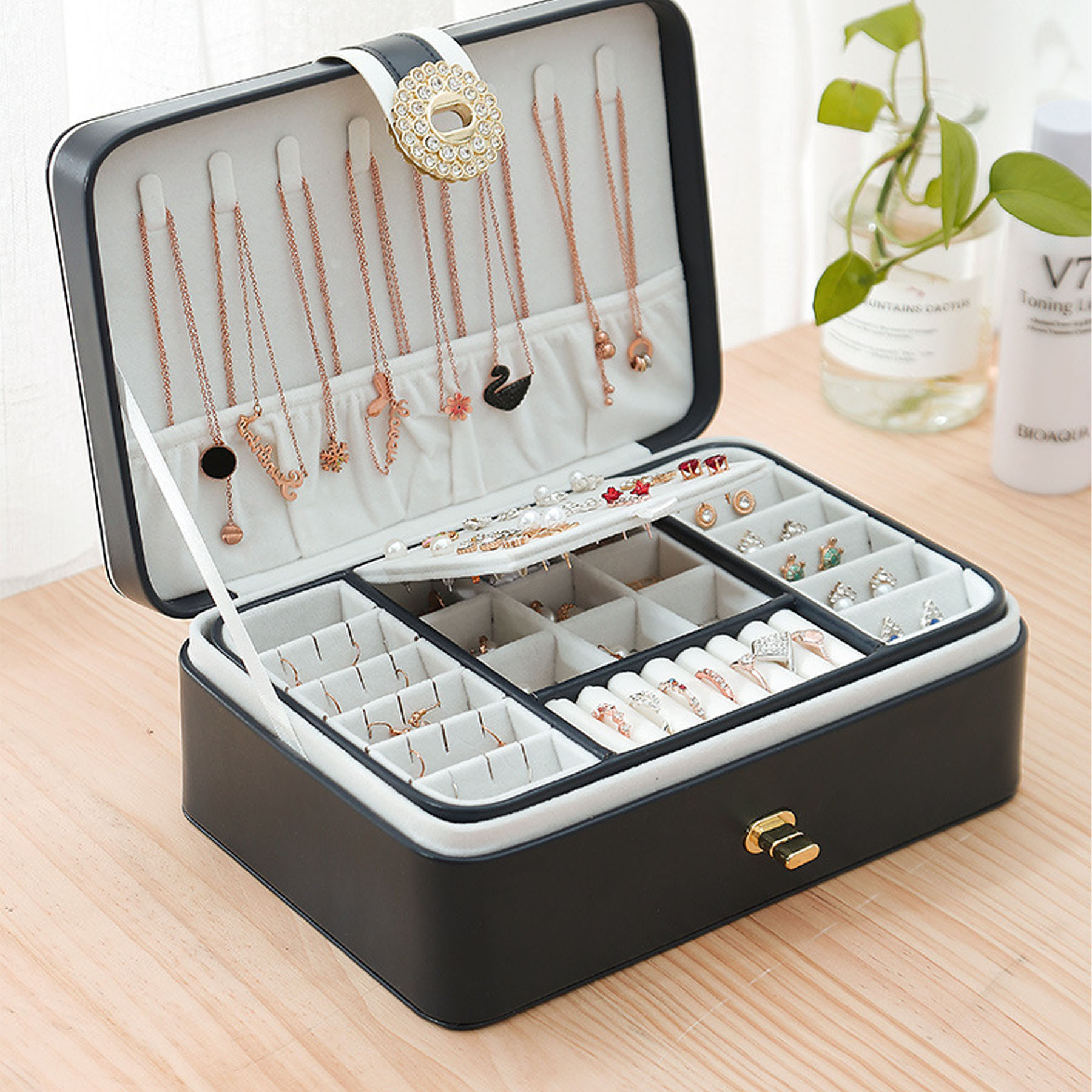 Double-Layer PU Large Capacity Jewelry Box 7