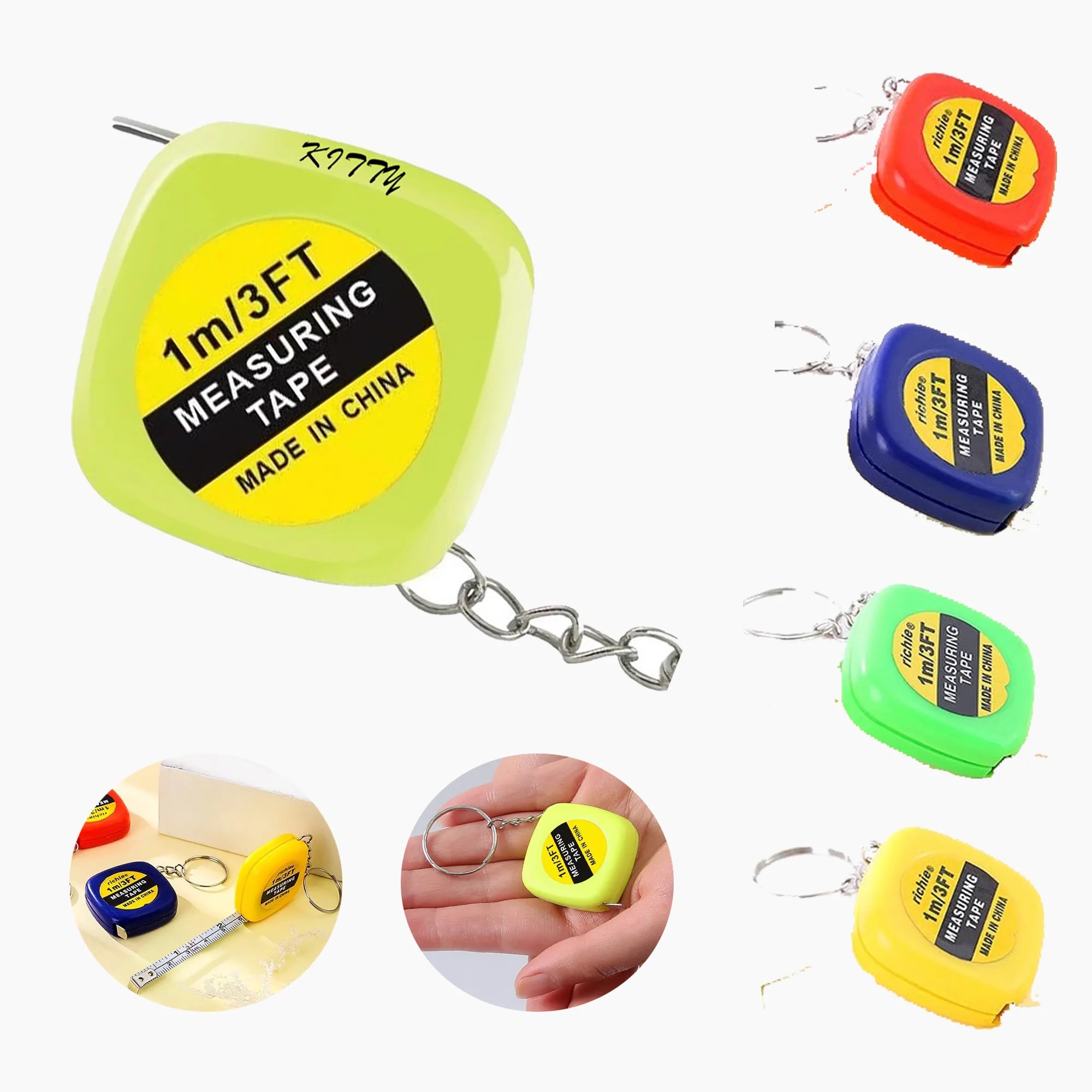 Automatic Retractable 1M Square Tape Measure Keychain