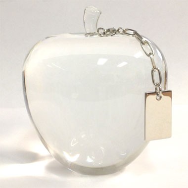 Crystal Apple Paperweight with Silver Tag 2