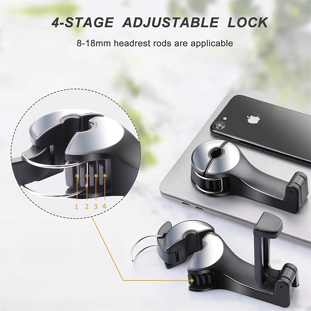 Car Headrest Hidden Hook with Phone Holder 6